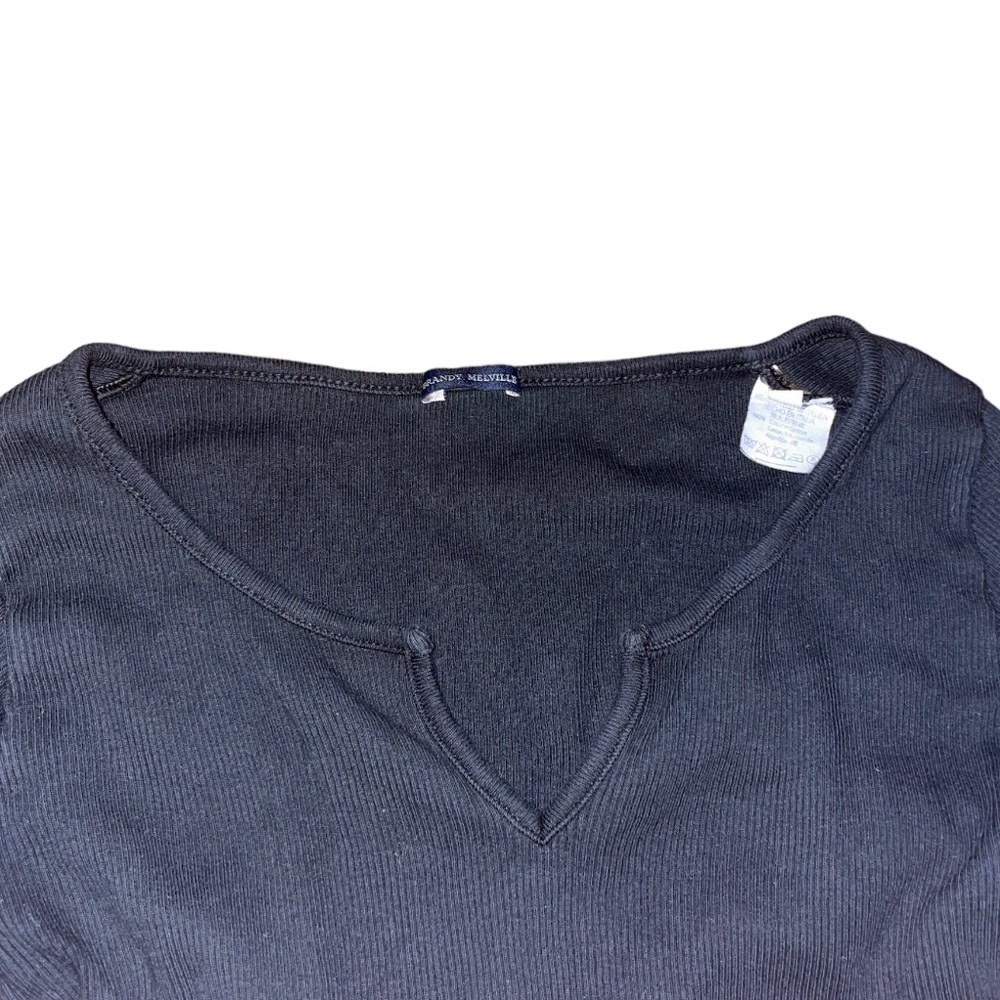 Brandy Melville Black Long-Sleeve V-Neck Crop Top